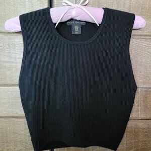 HOUSE OF HARLOW 1960 BLACK RIBBED KNIT CROP TANK TOP SLEEVELESS SWEATER SZ MED